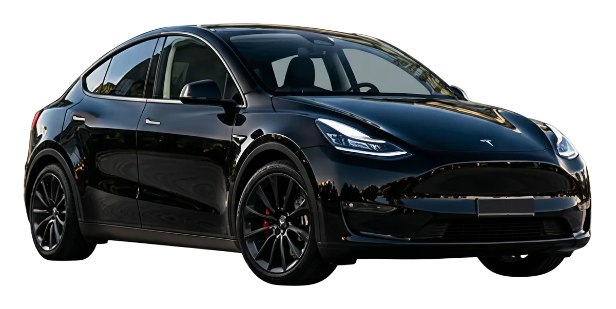 Tesla noire devant un immeuble