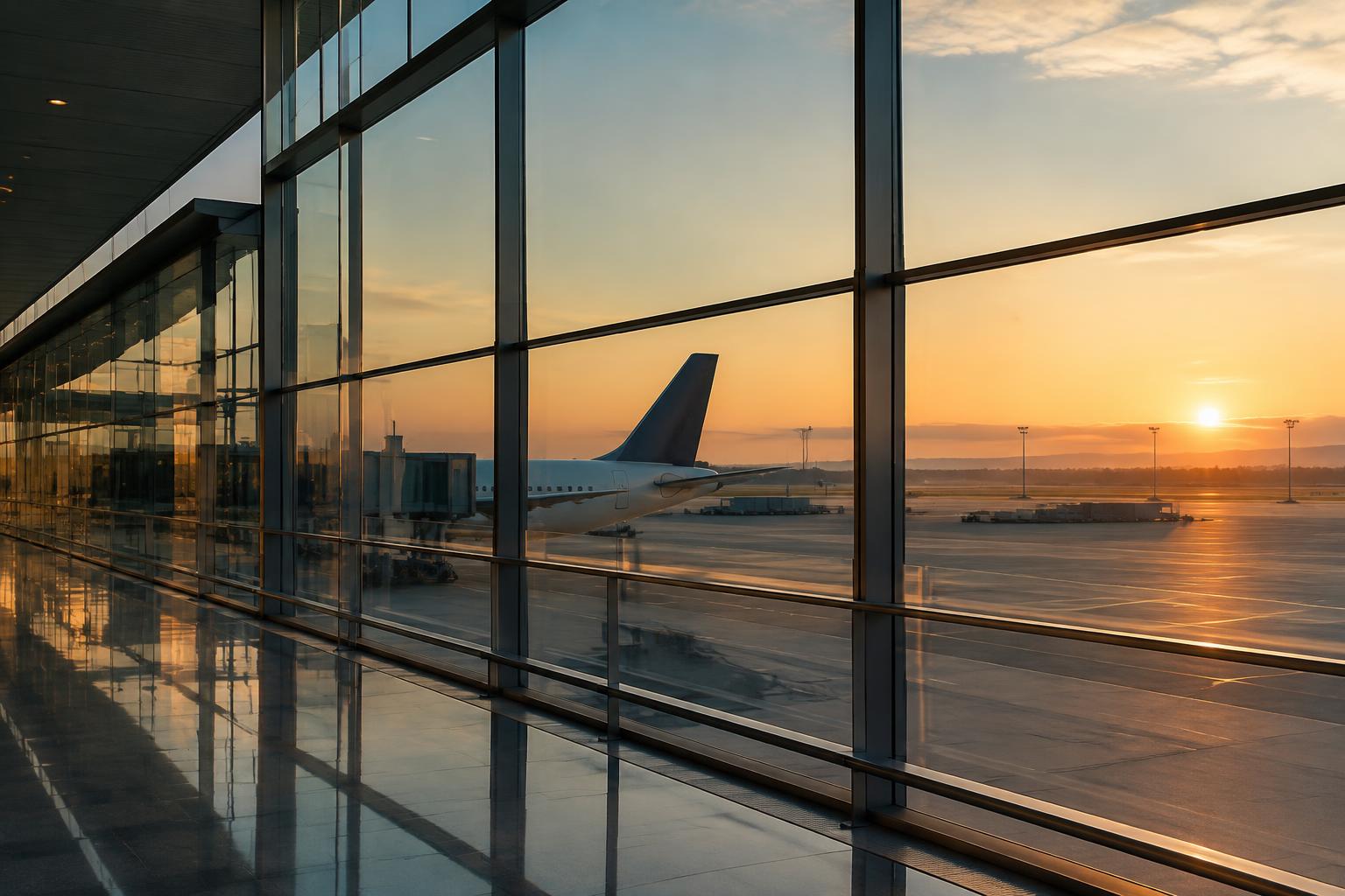 Terminal d'aéroport au lever du soleil
